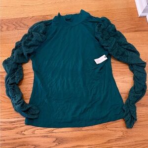 NWT Maeve x Anthropologie Lace Sleeve Top - Green, Size Large